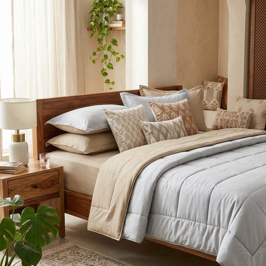 200 GSM Reversible AC Comforter – 2-in-1 Lightweight Microfiber Dohar – on a bed