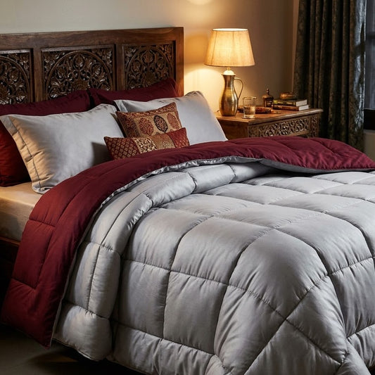 500 GSM Reversible Comforter – 2-in-1 Heavy Winter Microfiber Razai – on a bed