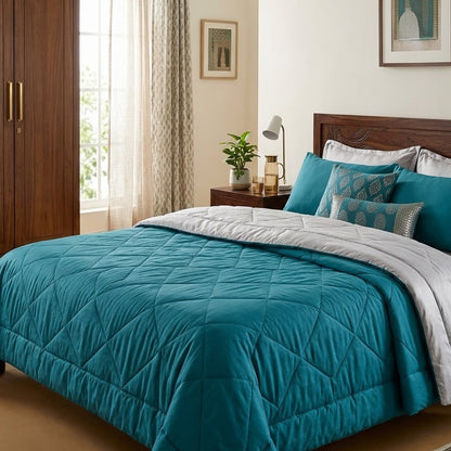 120 GSM Reversible Summer AC Comforter – 2-in-1 Ultra-Light Dohar – on a bed