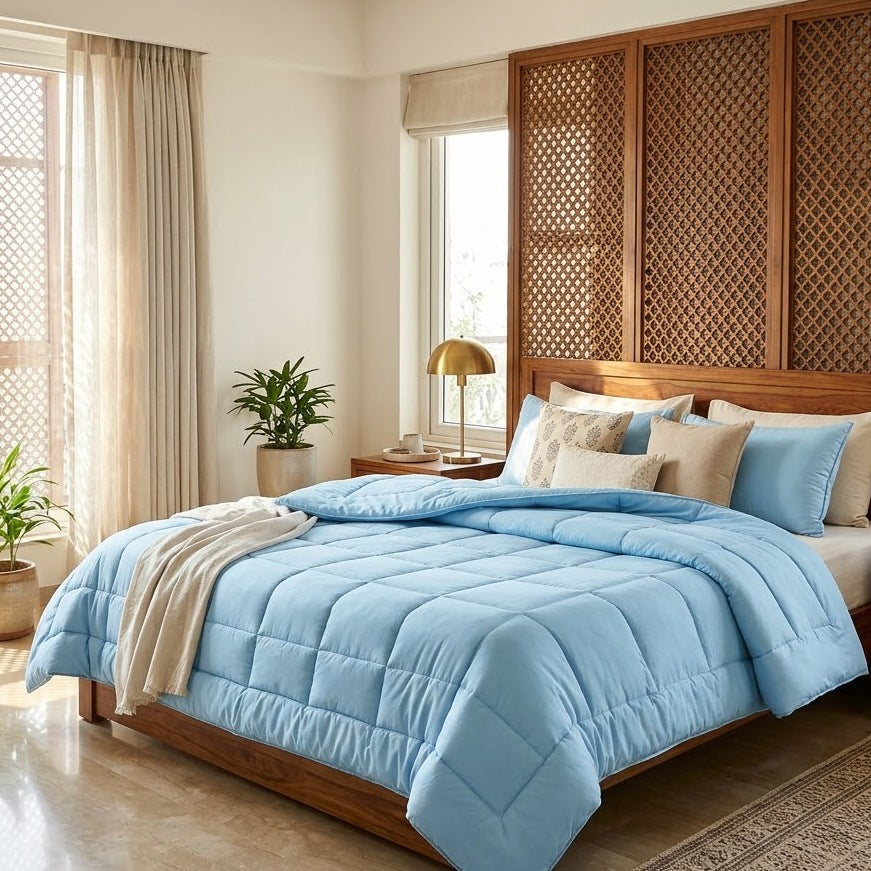 300 GSM All Season Comforter – Lightweight Microfiber Quilt for Mild Winters & AC Rooms – on a bed