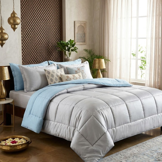 300 GSM Reversible All Season Comforter – 2-in-1 Microfiber Quilt – on a bed