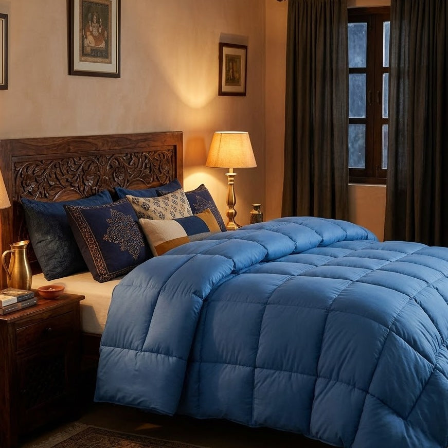 500 GSM Heavy Winter Comforter – Microfiber Quilted Razai for Extreme Cold – on a bed