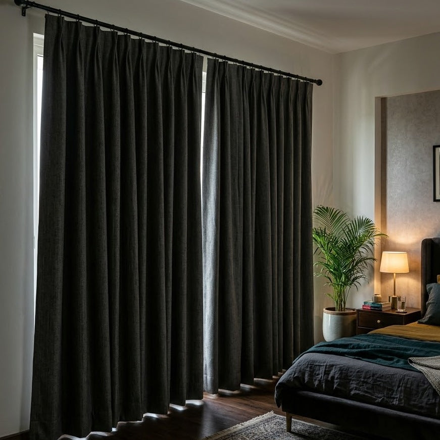 Triple Layer Blackout Curtain – Room Darkening, Thermal Insulated, Eyelet – on a bed
